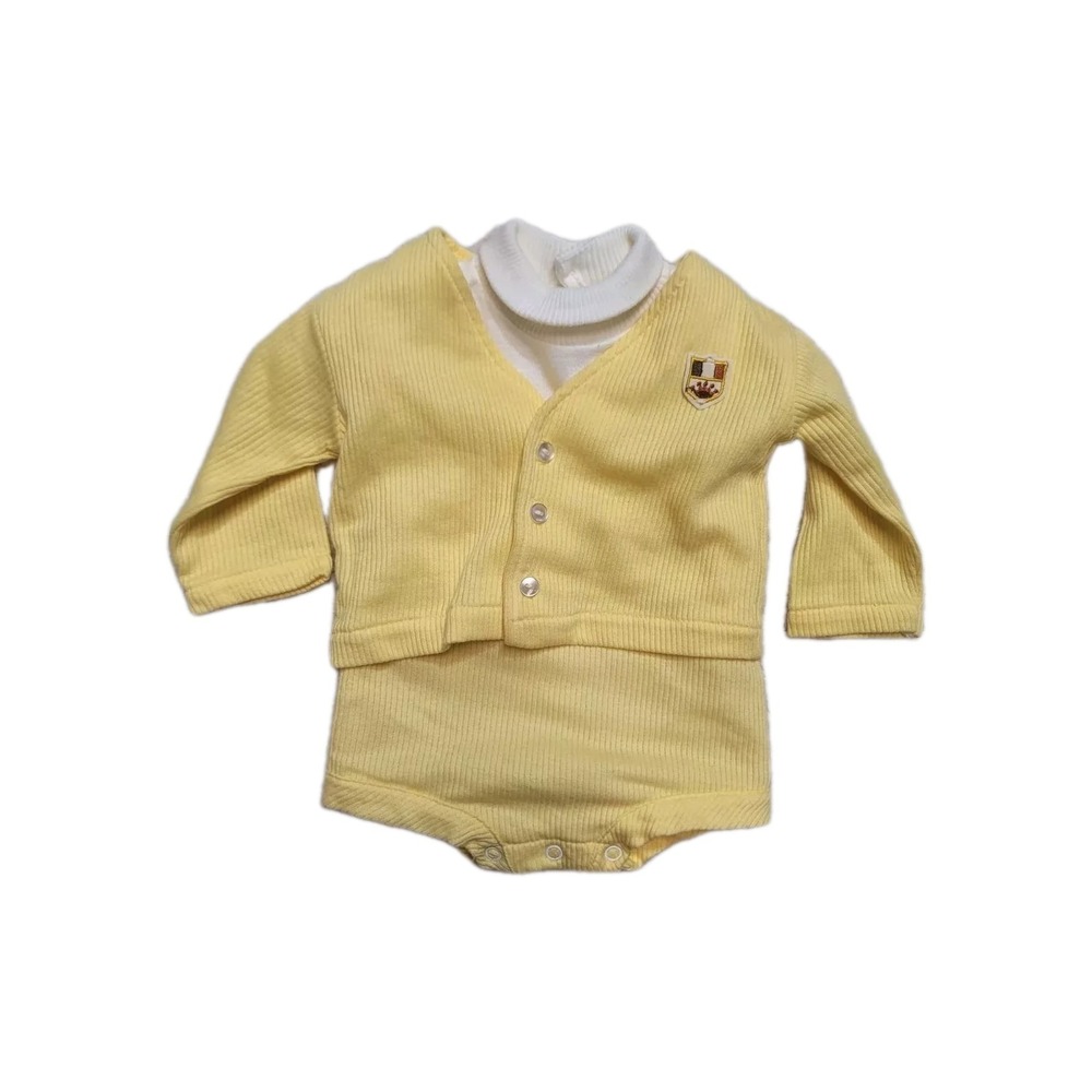Vintage Baby Boys Romper 2 Pieces Yellow 3-6 Months Yellow White 70'S